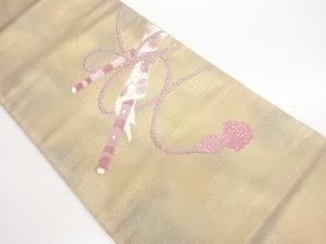 引箔横笛に組紐模様刺繍袋帯